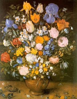 Jan The Elder Brueghel : Bouquet of Flowers in a Clay Vase (Bouquet of Viennese Irises)